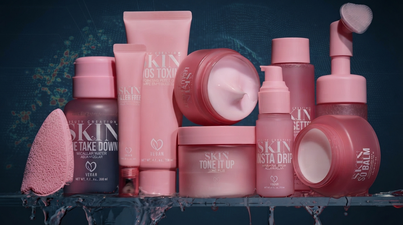 A hand holding a facial cleanser bottle, showcasing affordable luxury in a daily skincare routine with soft lighting.